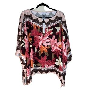 Chico’s One Size Floral Tropical Boatneck Poncho asymmetrical Hem NWT